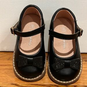 Black Mary Jane Kids Shoes with Glittery Bow